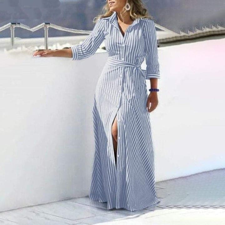 My Destiny Striped Maxi Shirt Dress - VERGITR