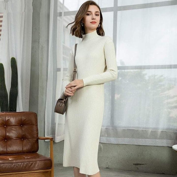 Solid Knitted Cotton Dress - YOUXIZT