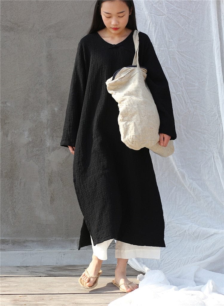 Oversized Cotton Linen Tunic Dress - YOUXIZT