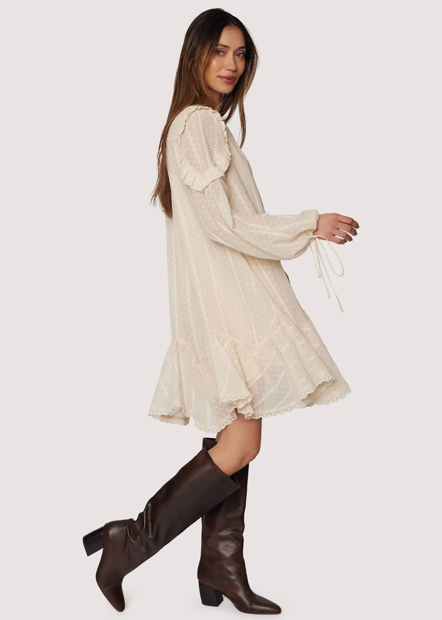 Poetry in Bloom Mini Dress - Fall Dot Chiffon - XAYUYUE