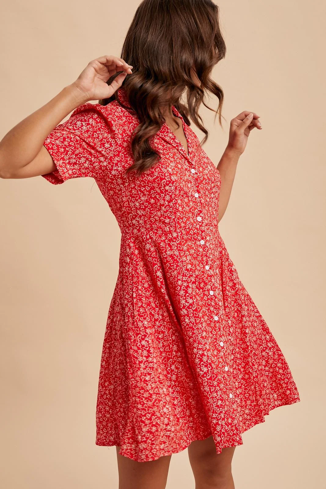 Collared Button Down Cotton Mini Dress - XAYUYUE