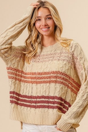 Stripe Cable Knit Sweater - XAYUYUE