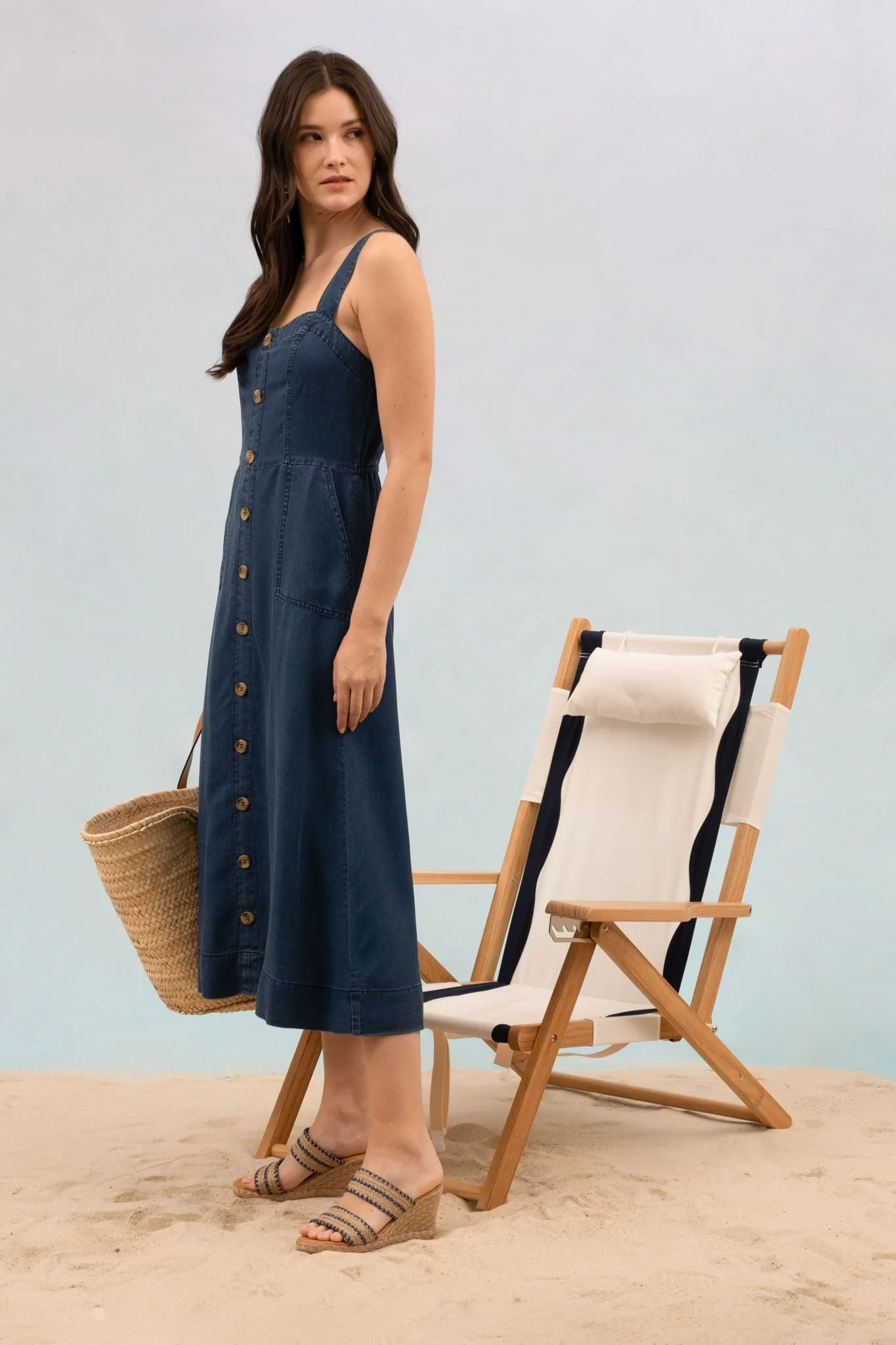 Dark Chambray Sleeveless Dress - XAYUYUE