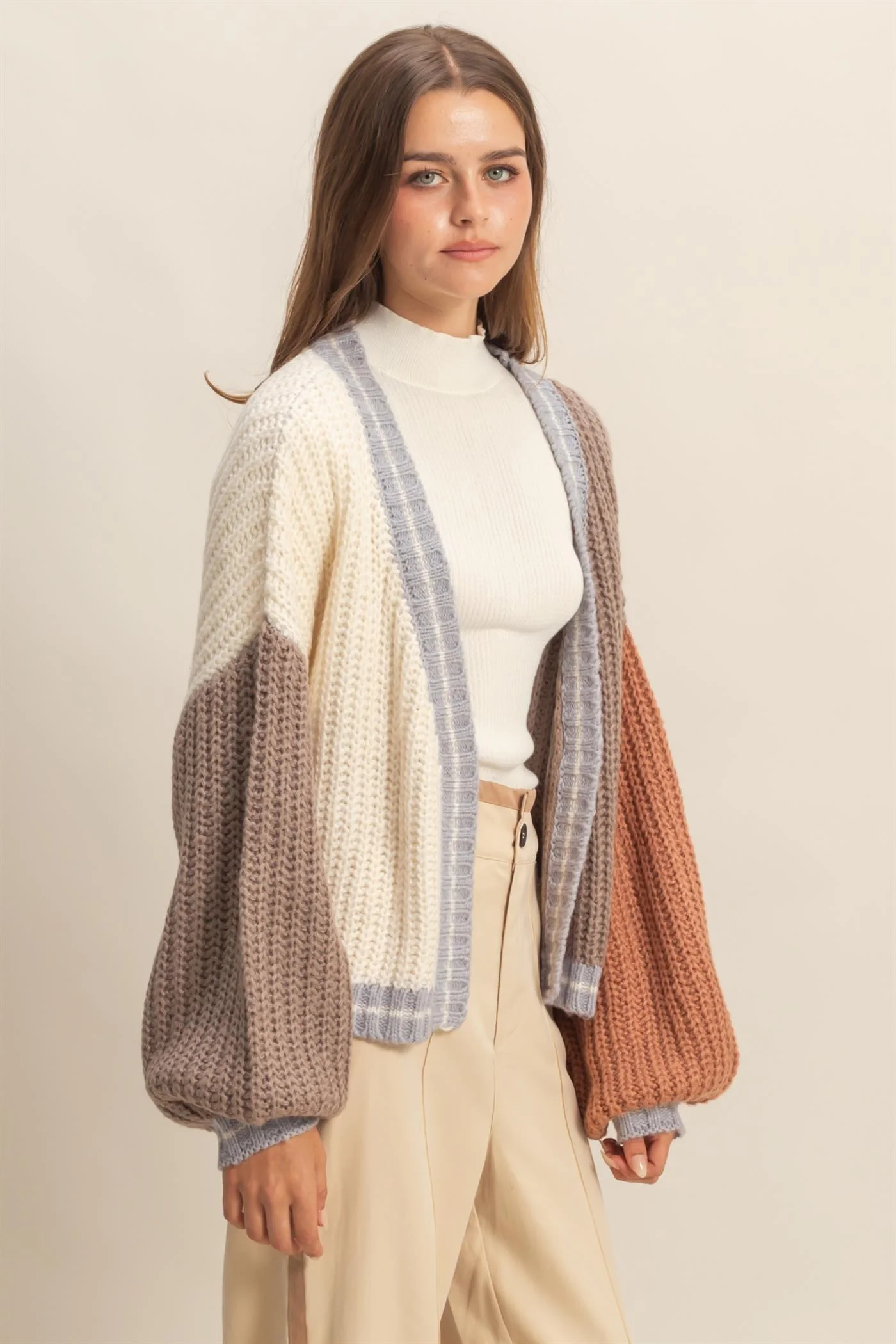Oversized Color Block Cardigan - XAYUYUE