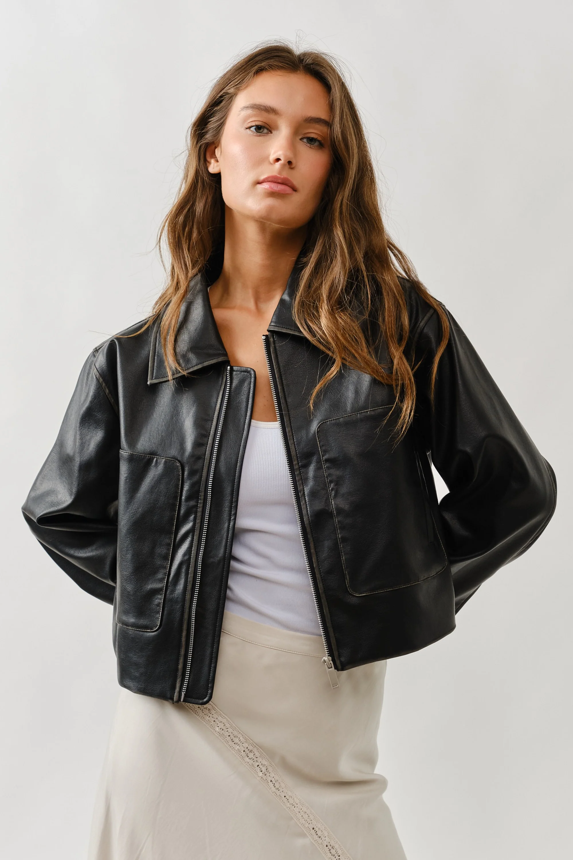 Vintage Washed Leather Jacket - XAYUYUE