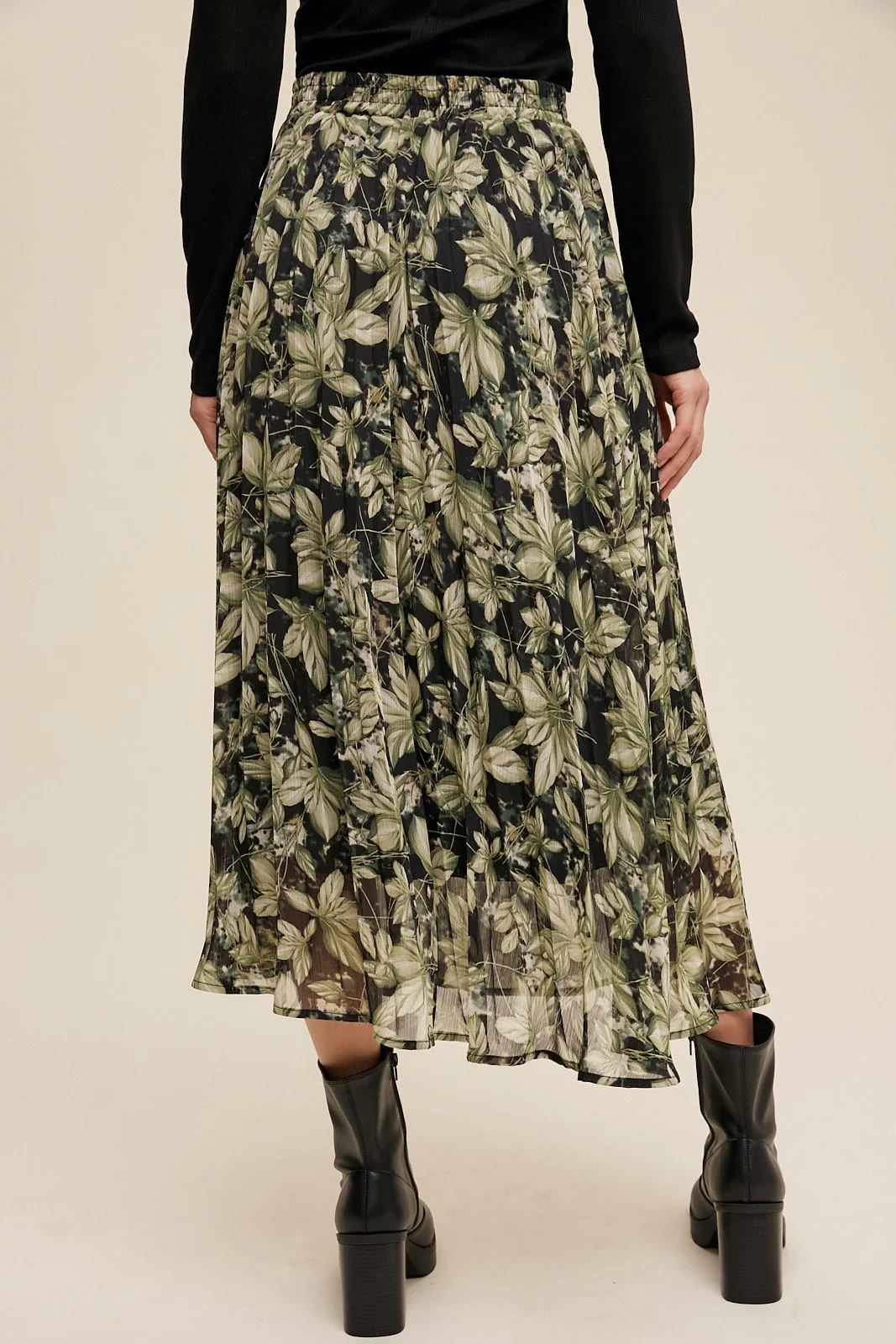 Leaf Printed Chiffon Skirt - XAYUYUE