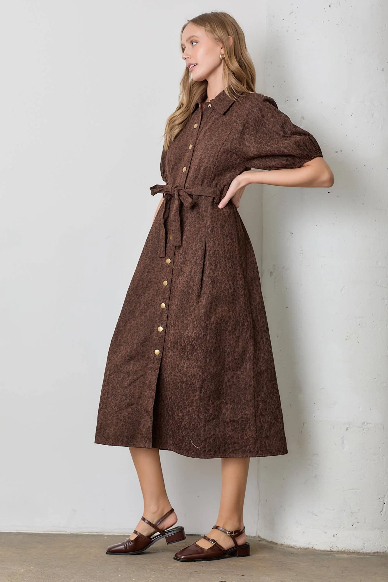 LEOPARD PRINT MIDI DRESS: RED BROWN - XAYUYUE