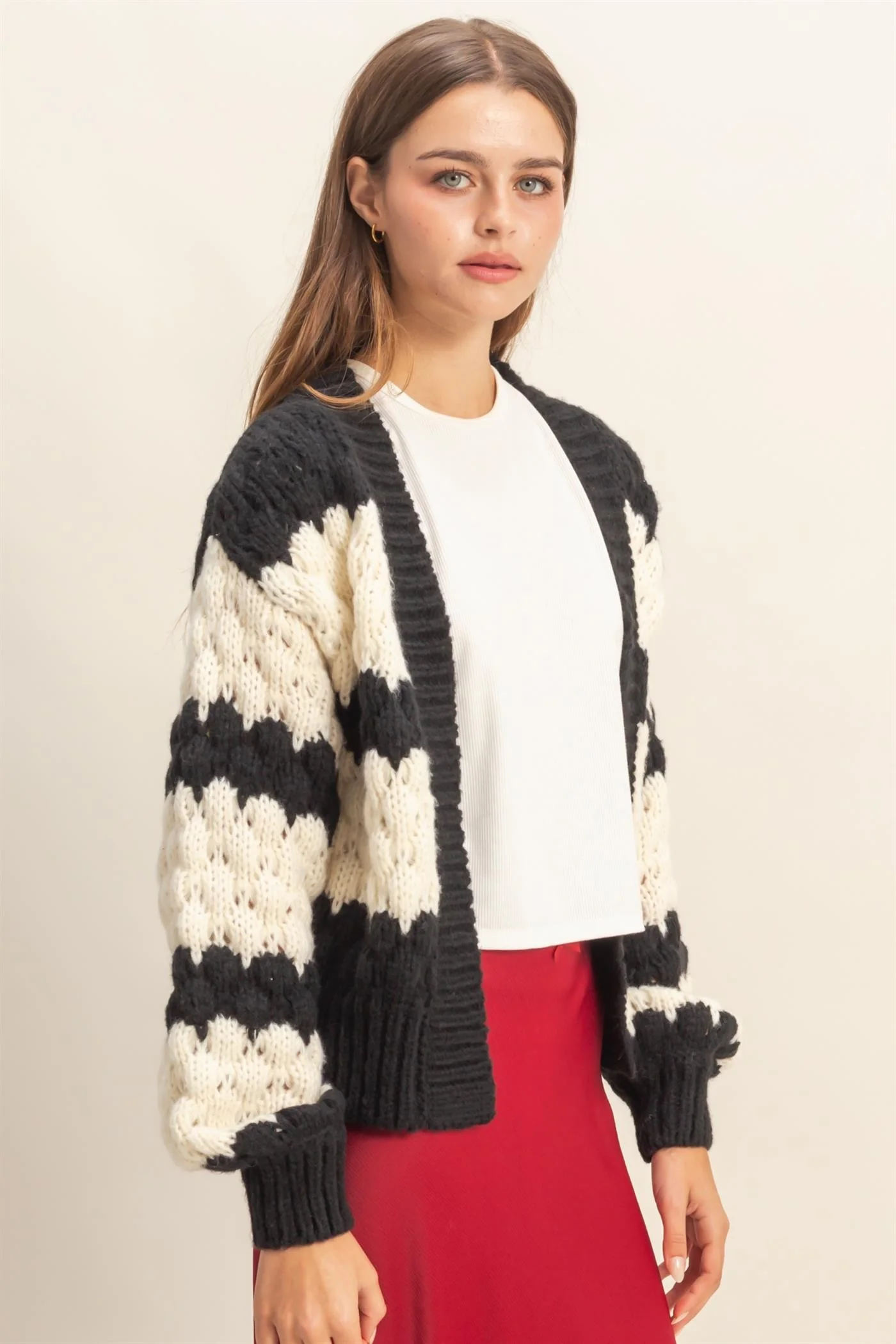 Oversized Cloud Pattern Knit Cardigan - XAYUYUE