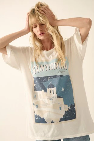 Santorini Travel Poster Tee - XAYUYUE