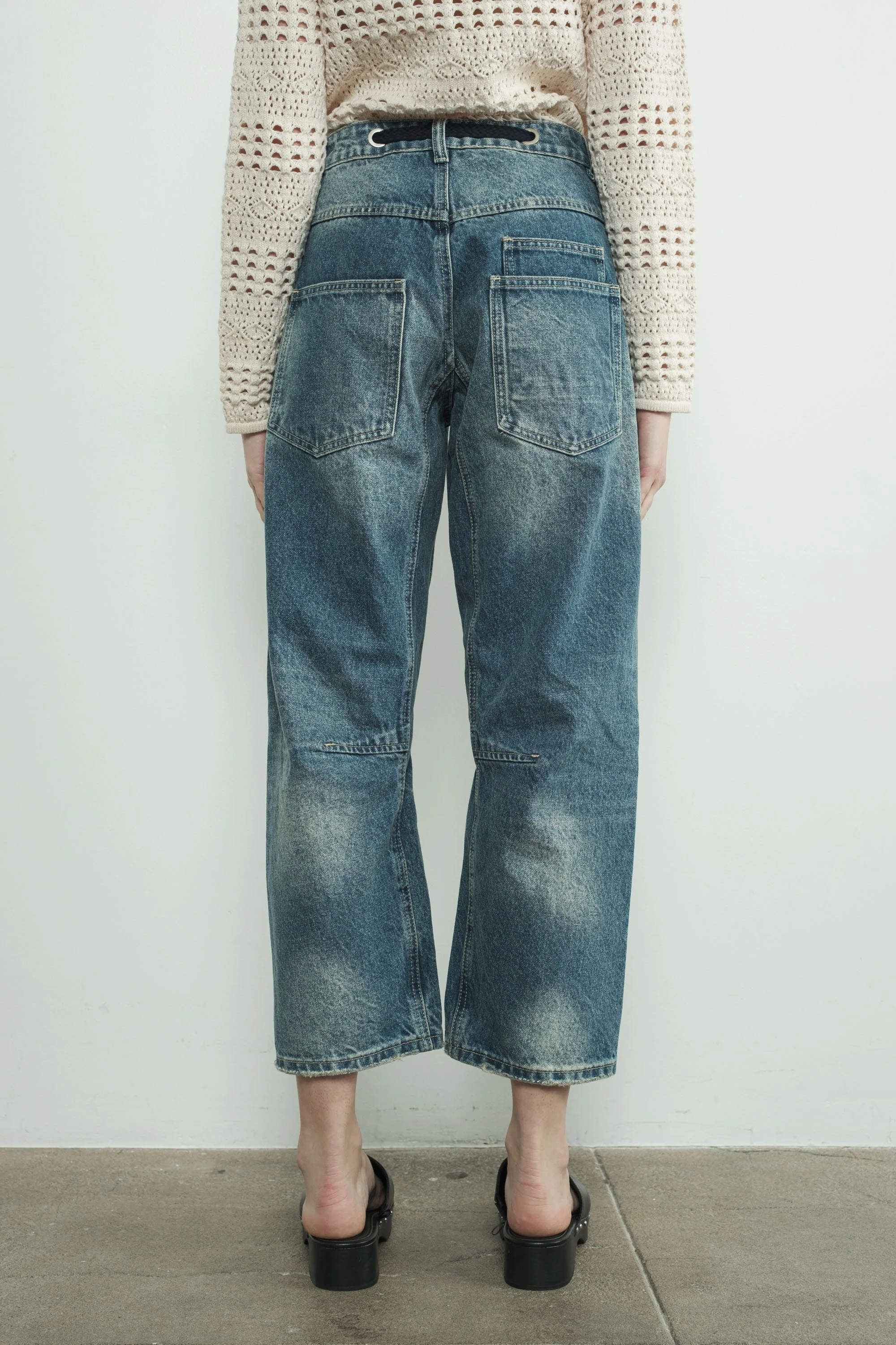 Barrel Denim Pants with Eyelet Waist - XAYUYUE