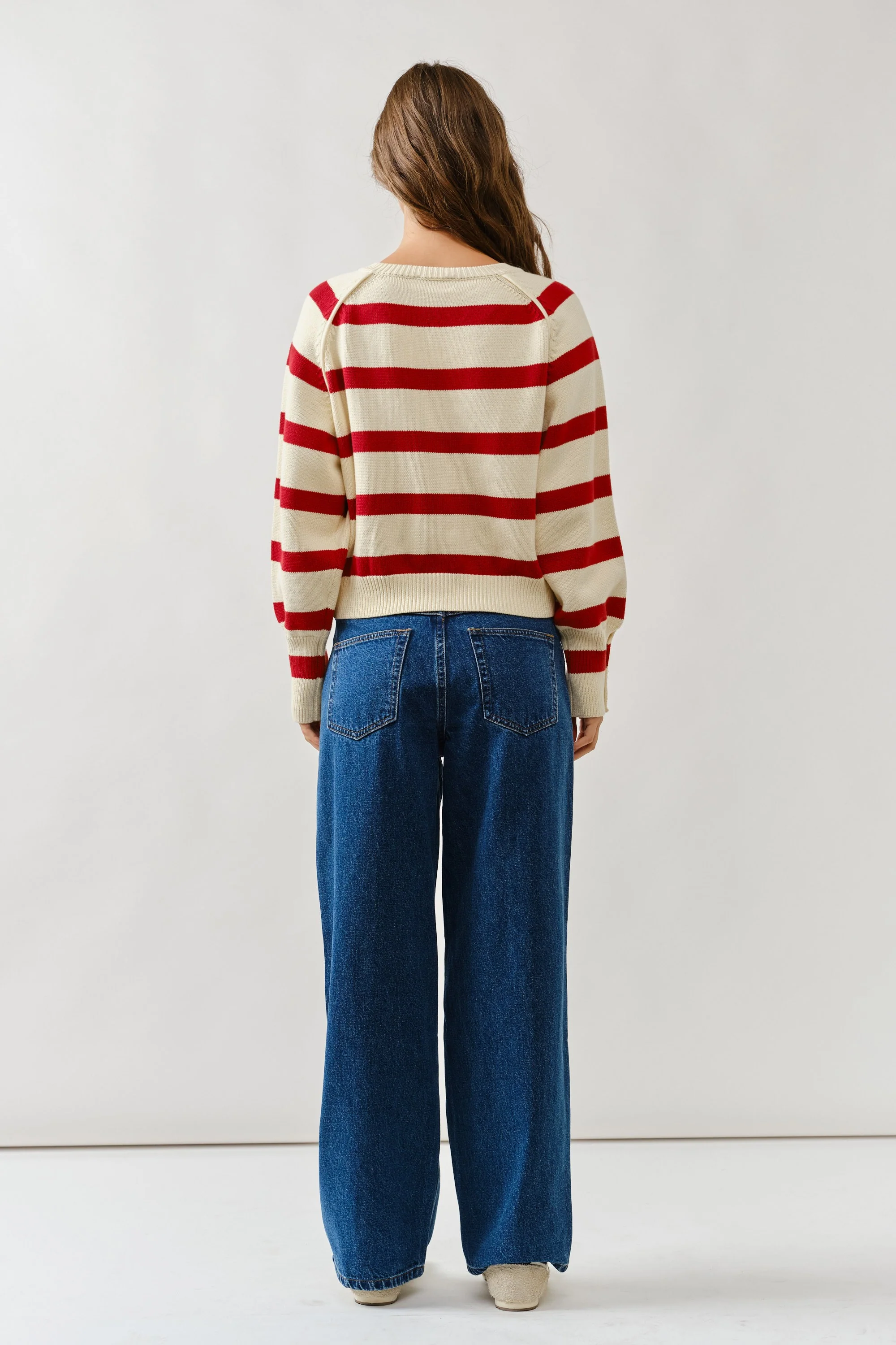 Stripe Raglan Sweater Cardigan - XAYUYUE