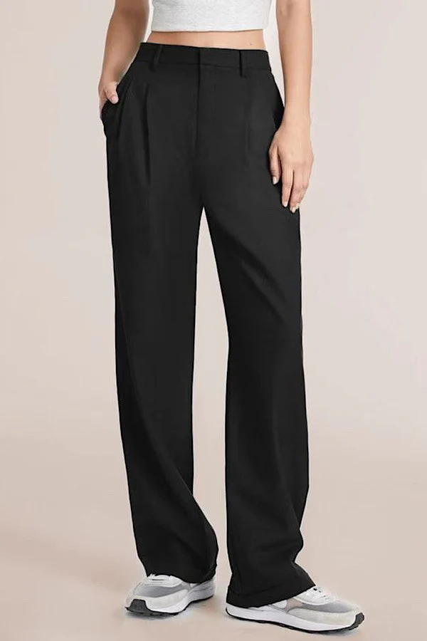 Wide Leg Trouser Pants in Black - XAYUYUE