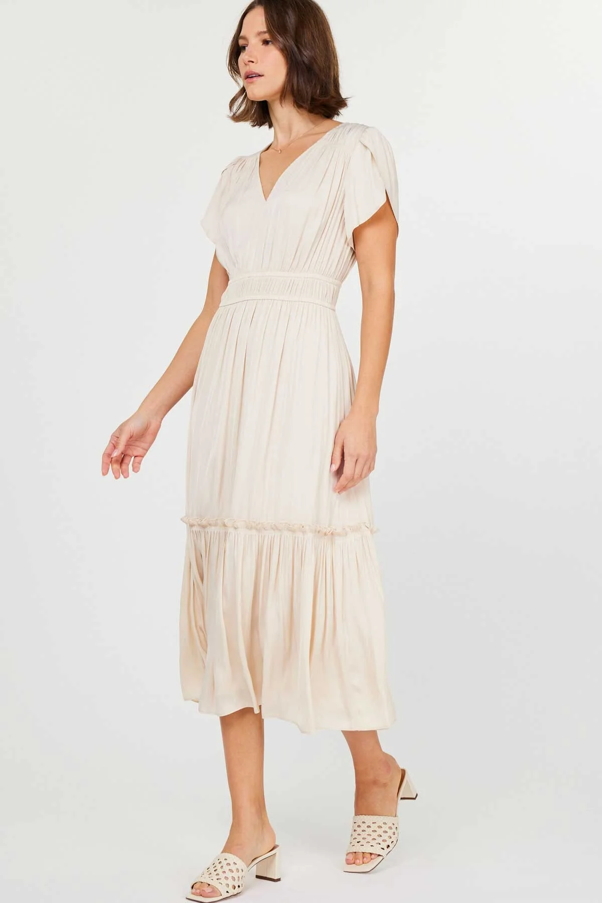 V-neck Tiered Midi Dress - XAYUYUE