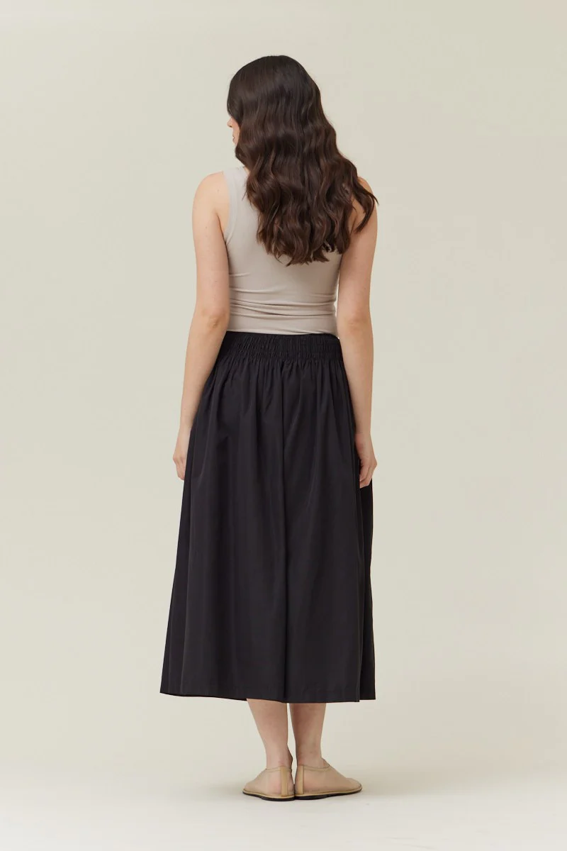 Smocked Waist Midi Skirt - XAYUYUE