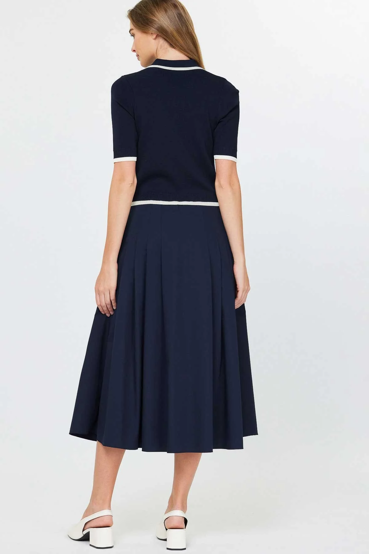 Polo Sweater Top & Woven Skirt Midi Dress - XAYUYUE