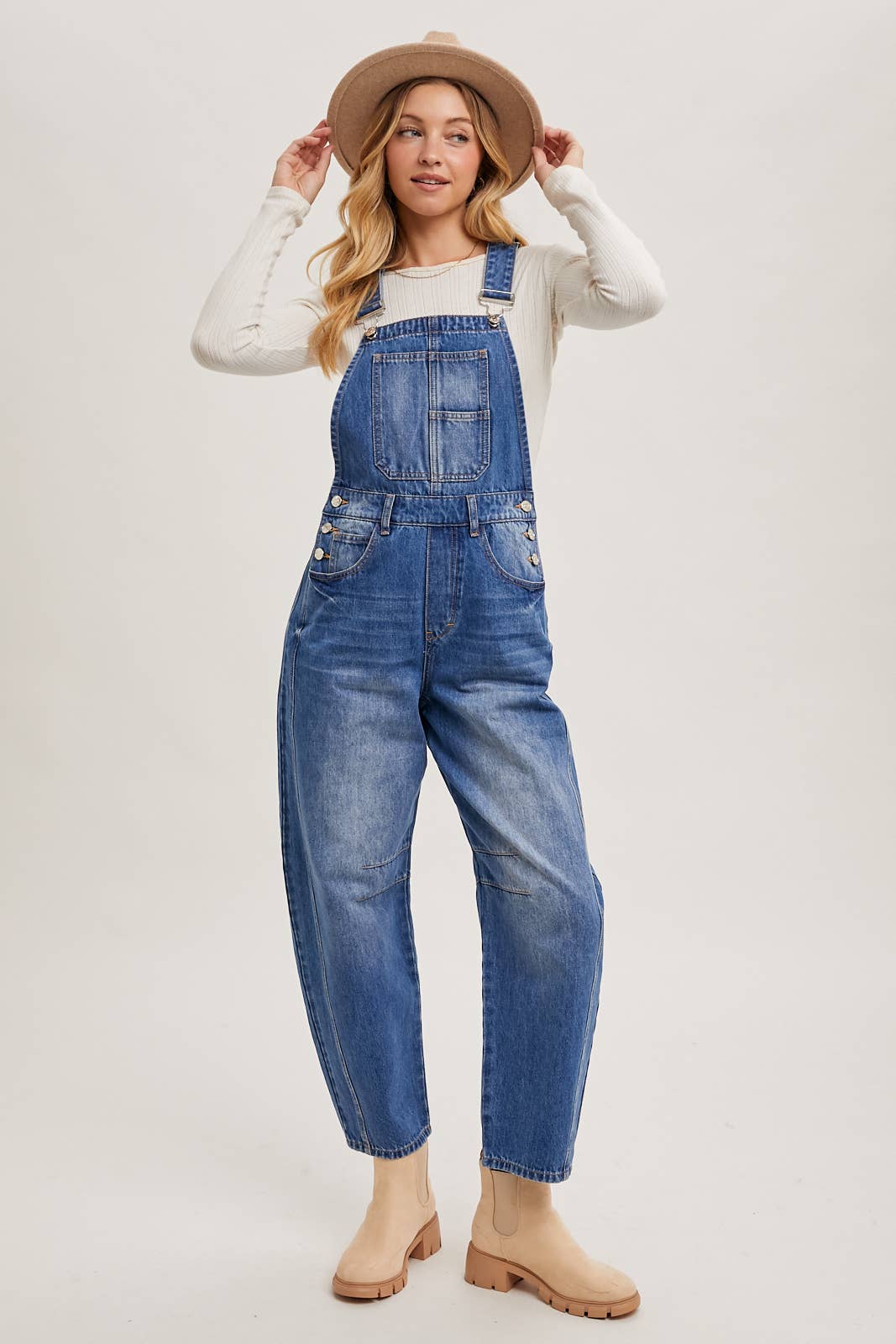 DENIM BARREL OVERALLS: MED.WASH / L - XAYUYUE