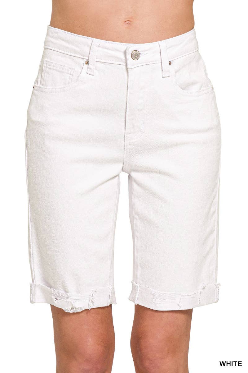 Distressed Bermuda Shorts: WHITE-175946 / S - XAYUYUE