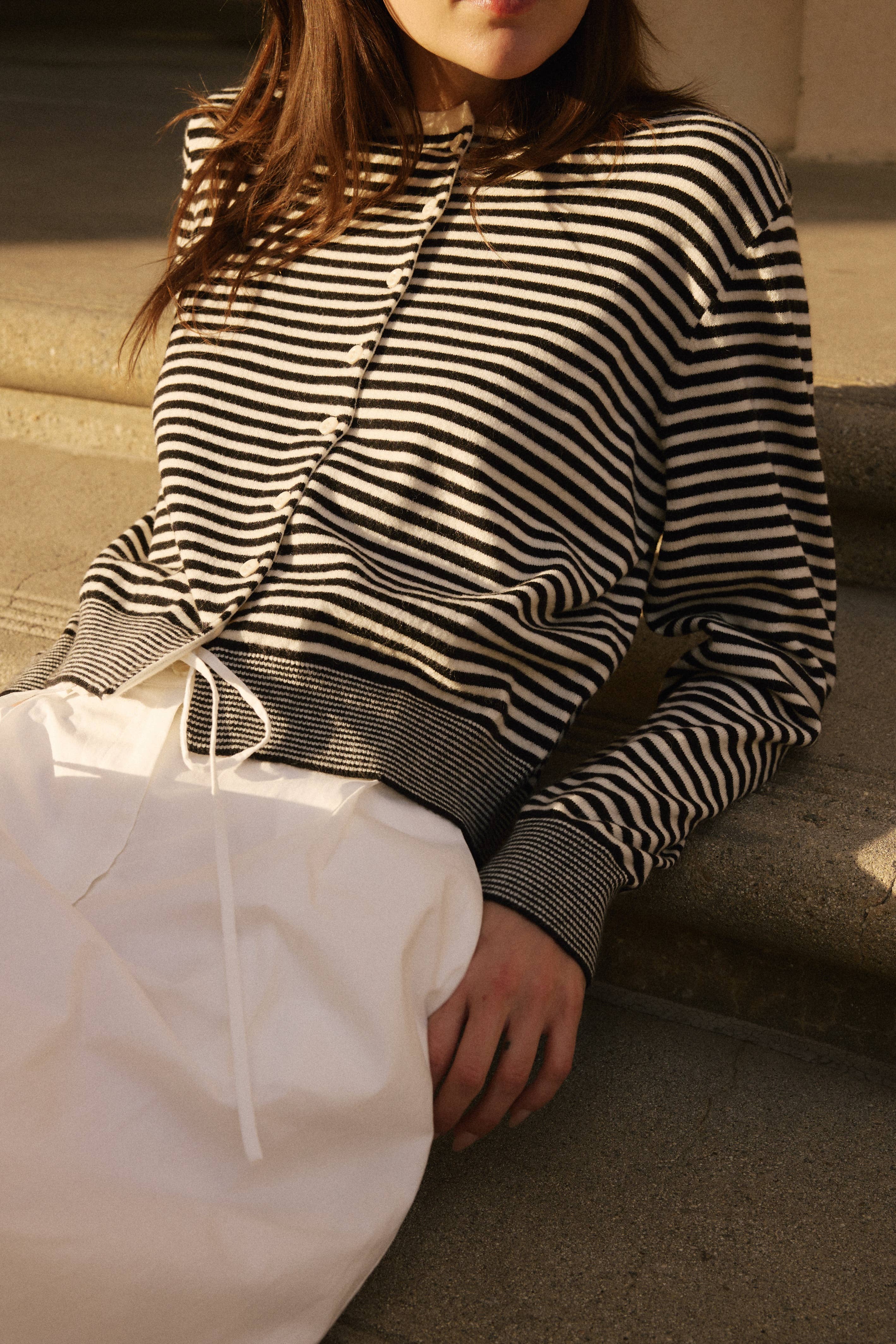 The Montana Cardigan | Striped Button-Down Cardigan: BROWN/WHITE - XAYUYUE