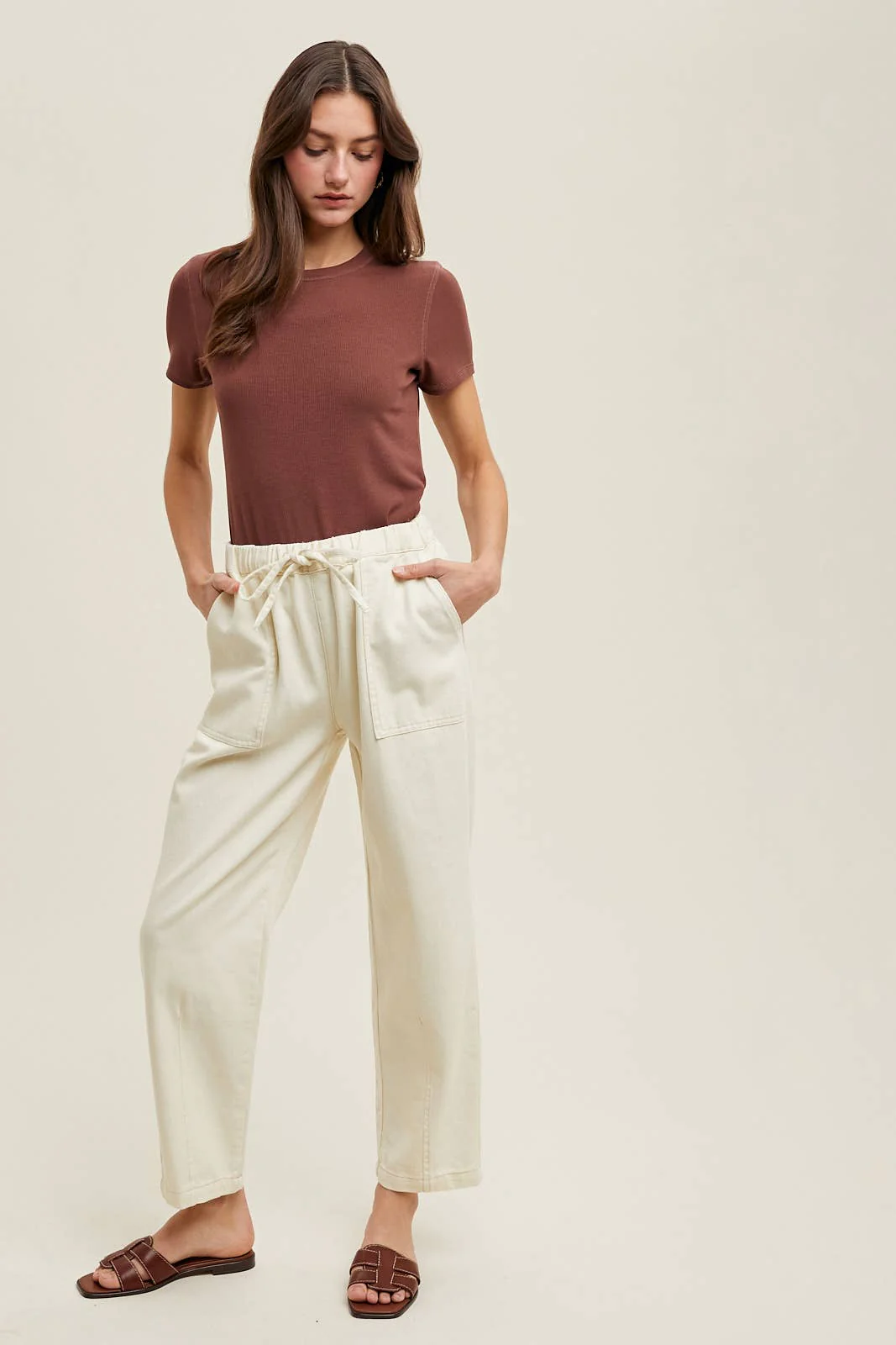 RIBBED KNIT BASIC T-SHIRT: ESPRESSO - XAYUYUE