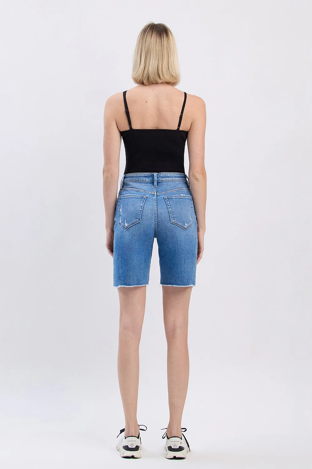 High Rise Raw Hem Bermuda Shorts - XAYUYUE