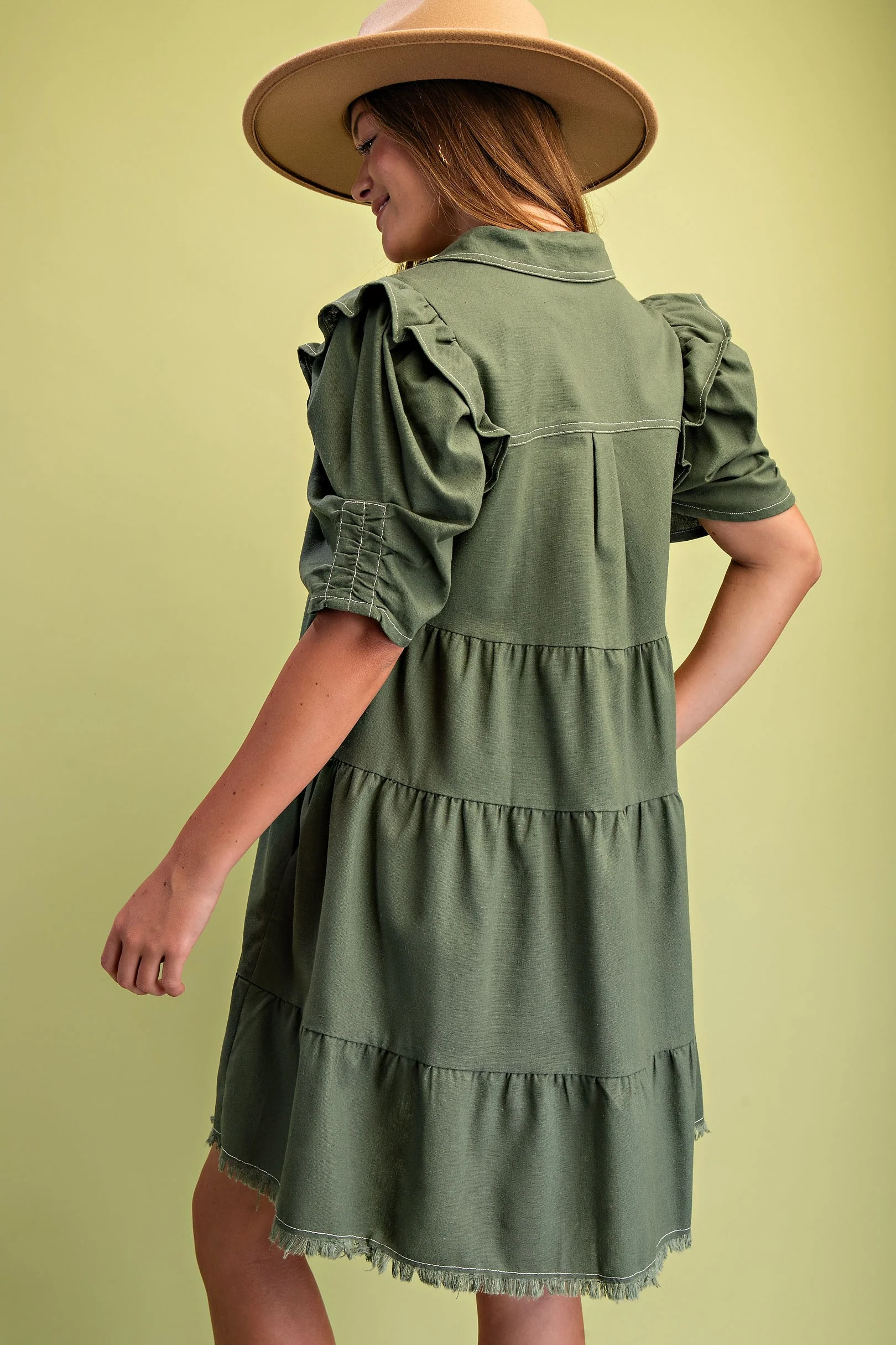Linen Button Up Shirt Dress - XAYUYUE