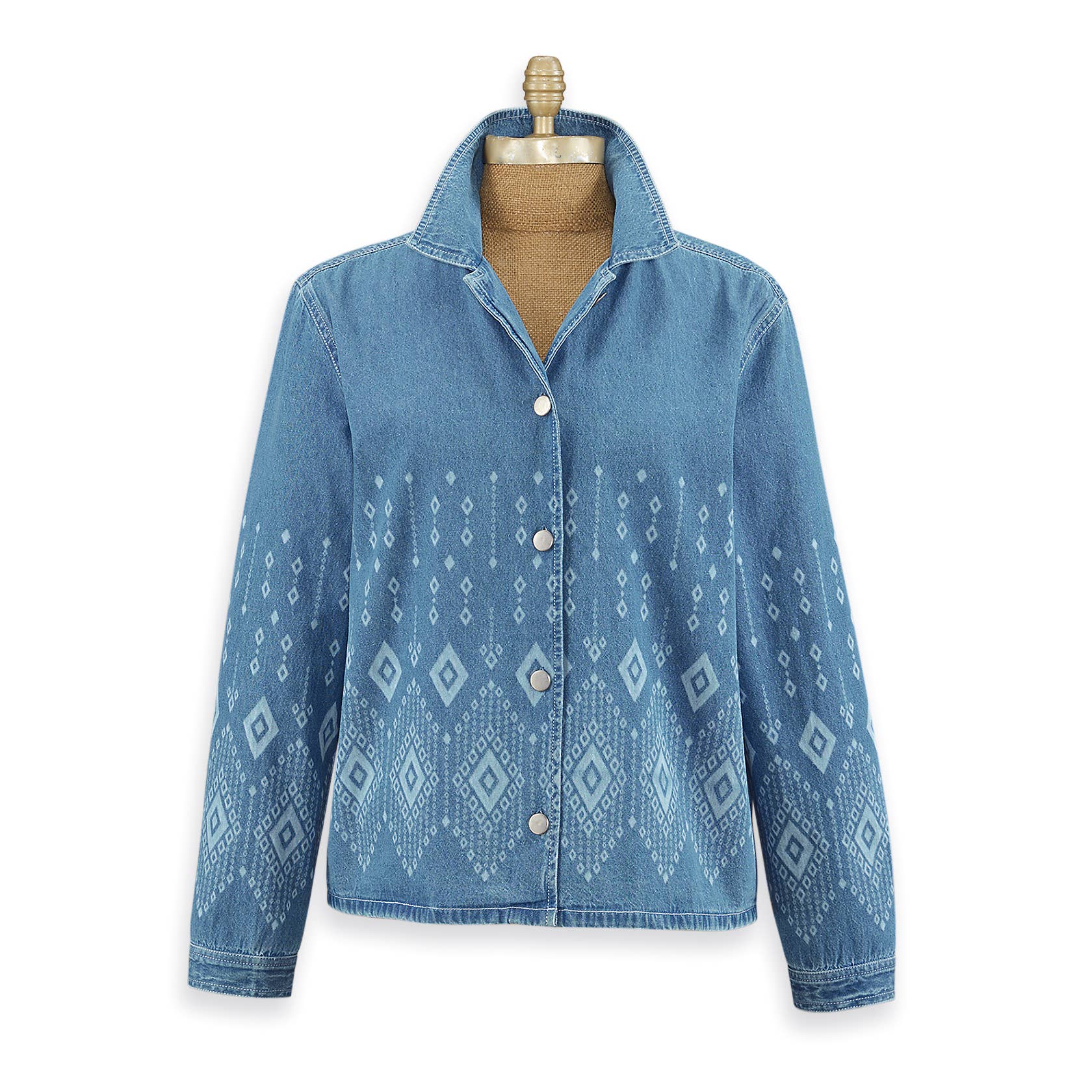 Diamond Printed Denim Jacket: Small - XAYUYUE