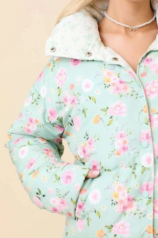 Floral Printed Puffer Jacket - XAYUYUE