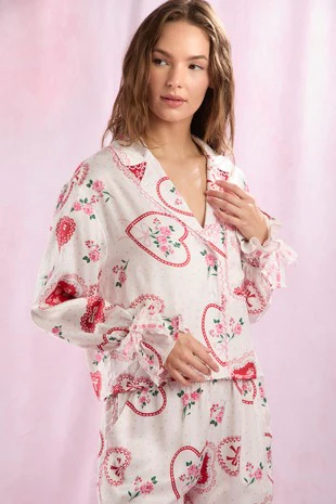 Satin Print Scallop Pajamas - XAYUYUE