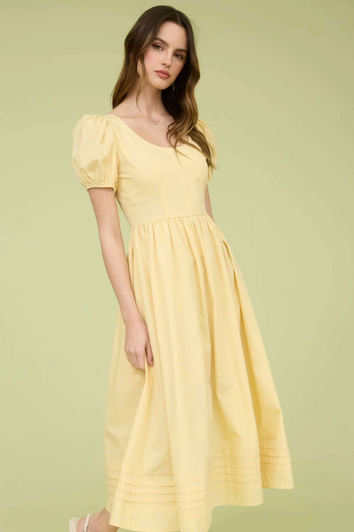 Balloon Sleeve A-line Midi Dress - XAYUYUE