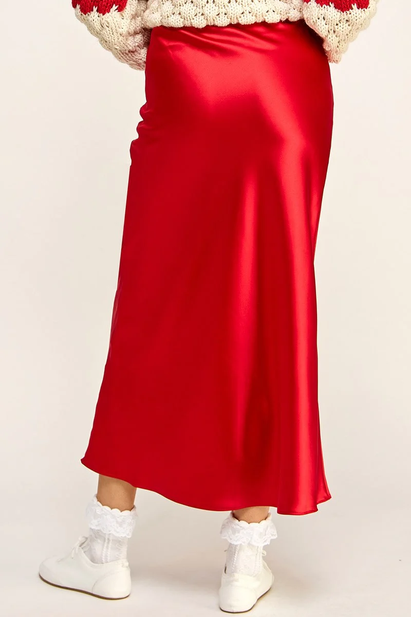 Satin Effect Midi Skirt - XAYUYUE