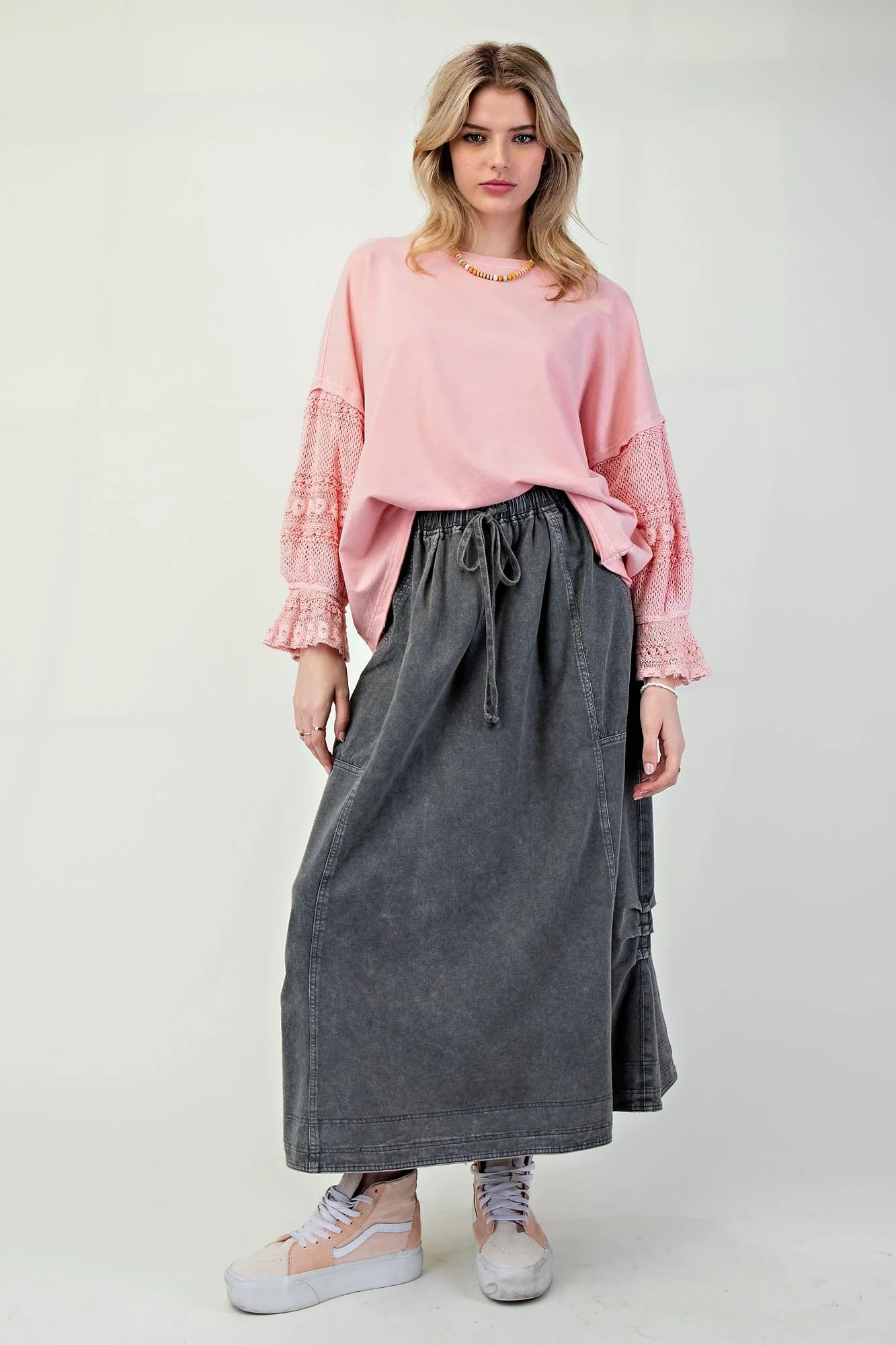Mineral Washed Terry Knit Maxi Skirt - XAYUYUE