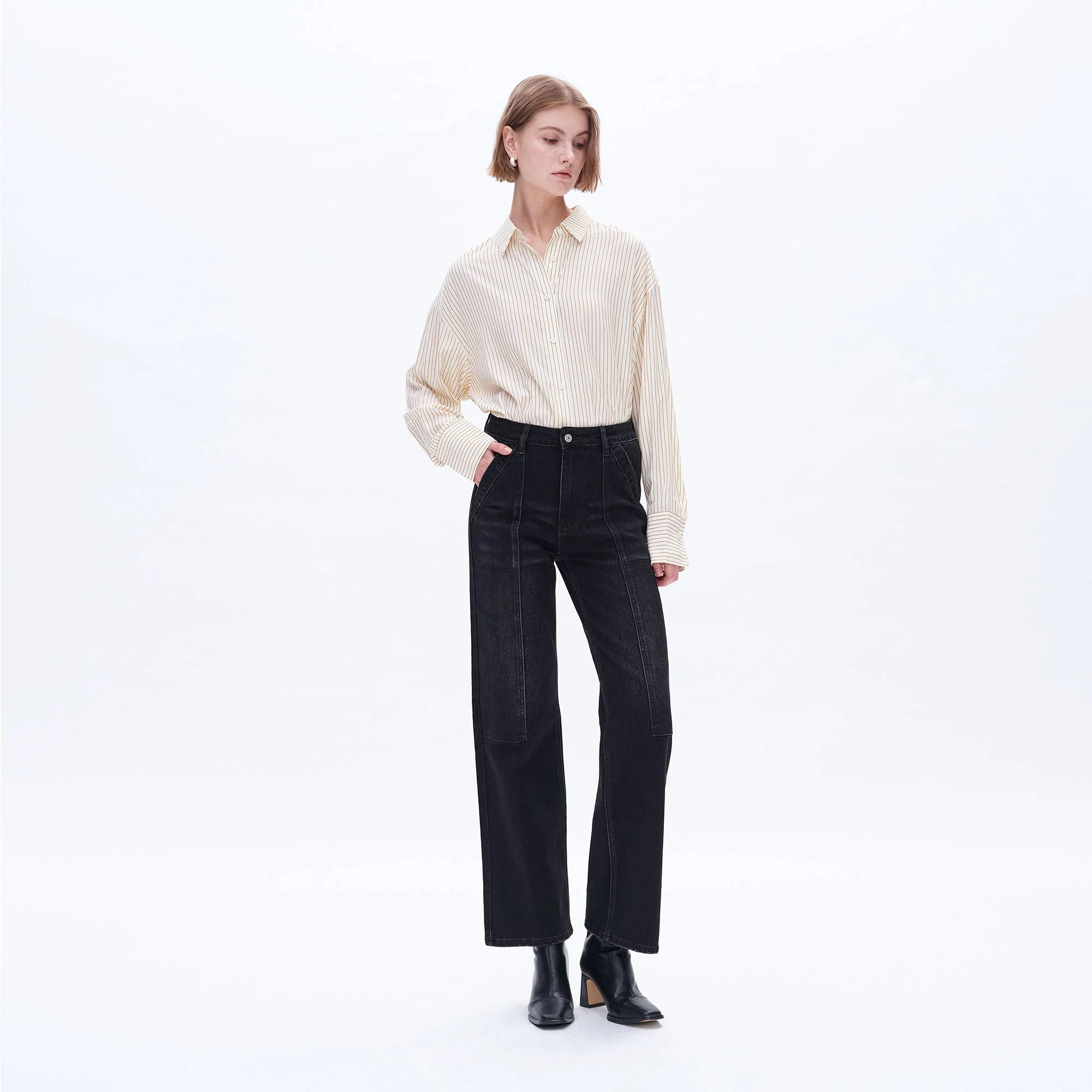 SUPER HIGH RISE WIDE LEG JEANS(FINISHED HEM,SLIT) BLACK - XAYUYUE