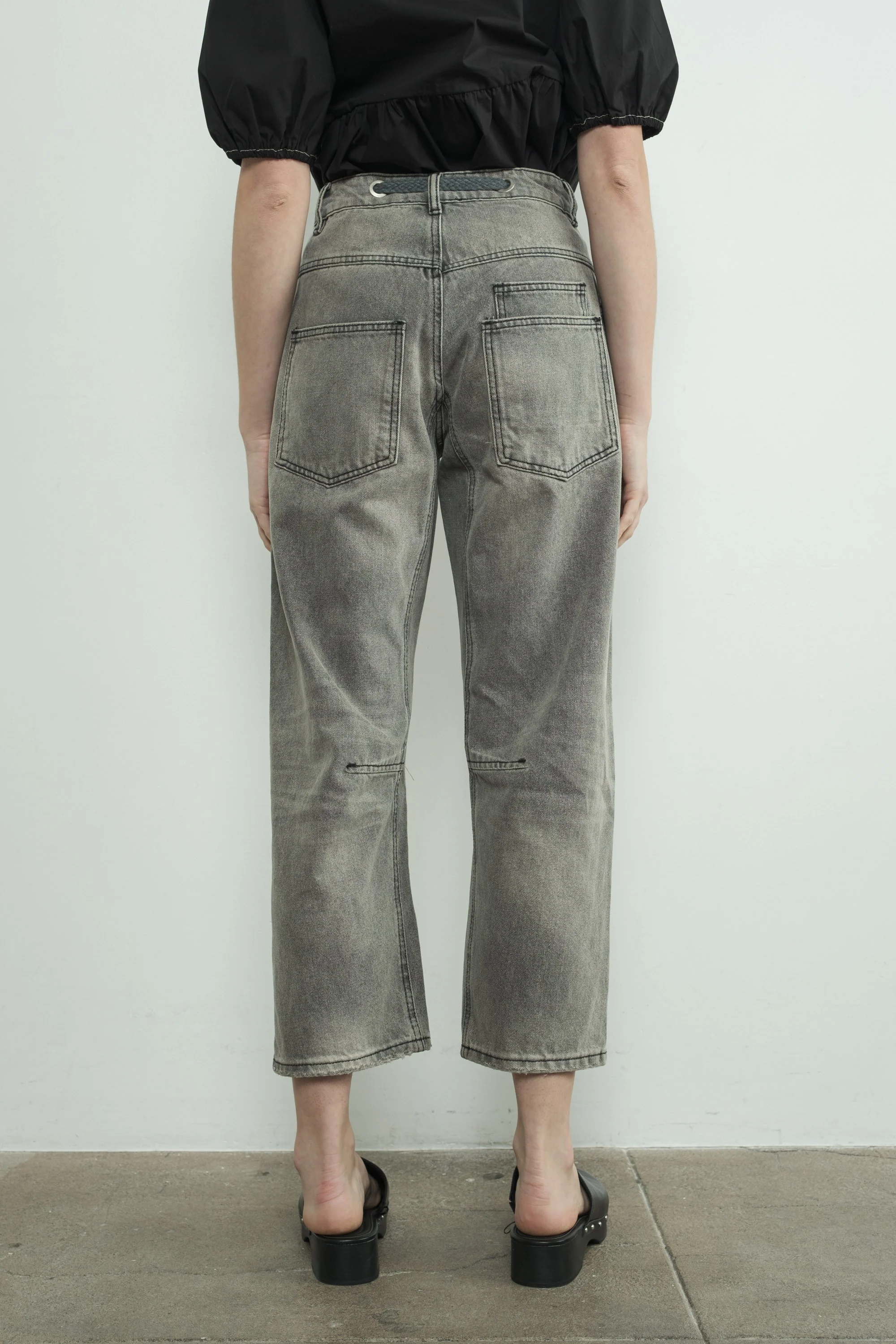 Barrel Denim Pants with Eyelet Waist - XAYUYUE