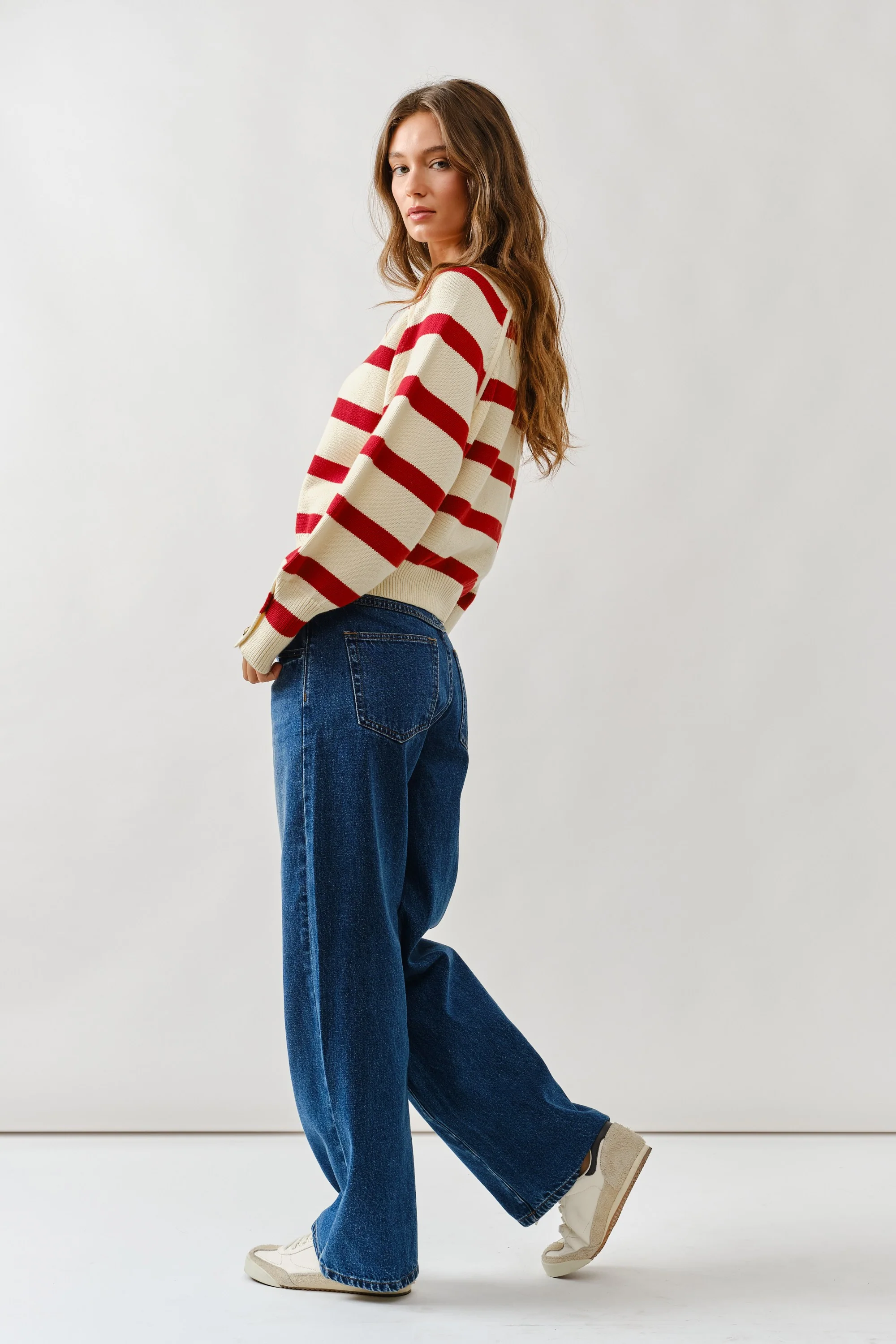 Stripe Raglan Sweater Cardigan - XAYUYUE