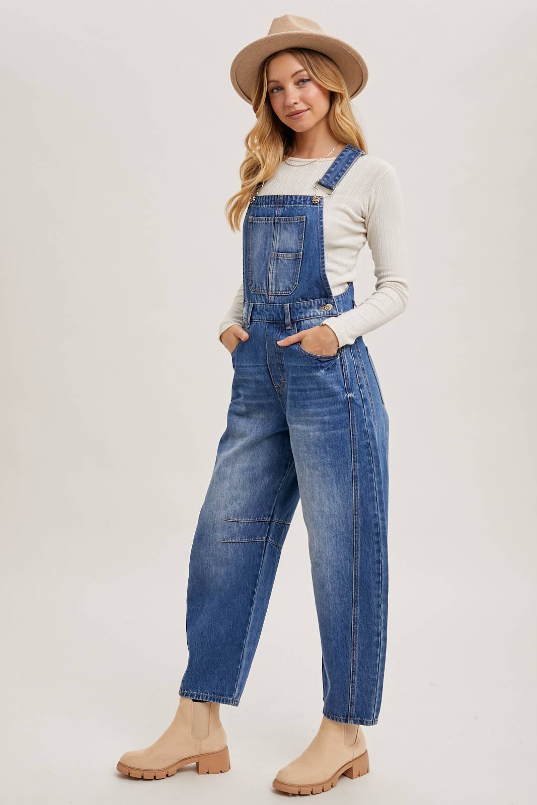 DENIM BARREL OVERALLS: MED.WASH / L - XAYUYUE