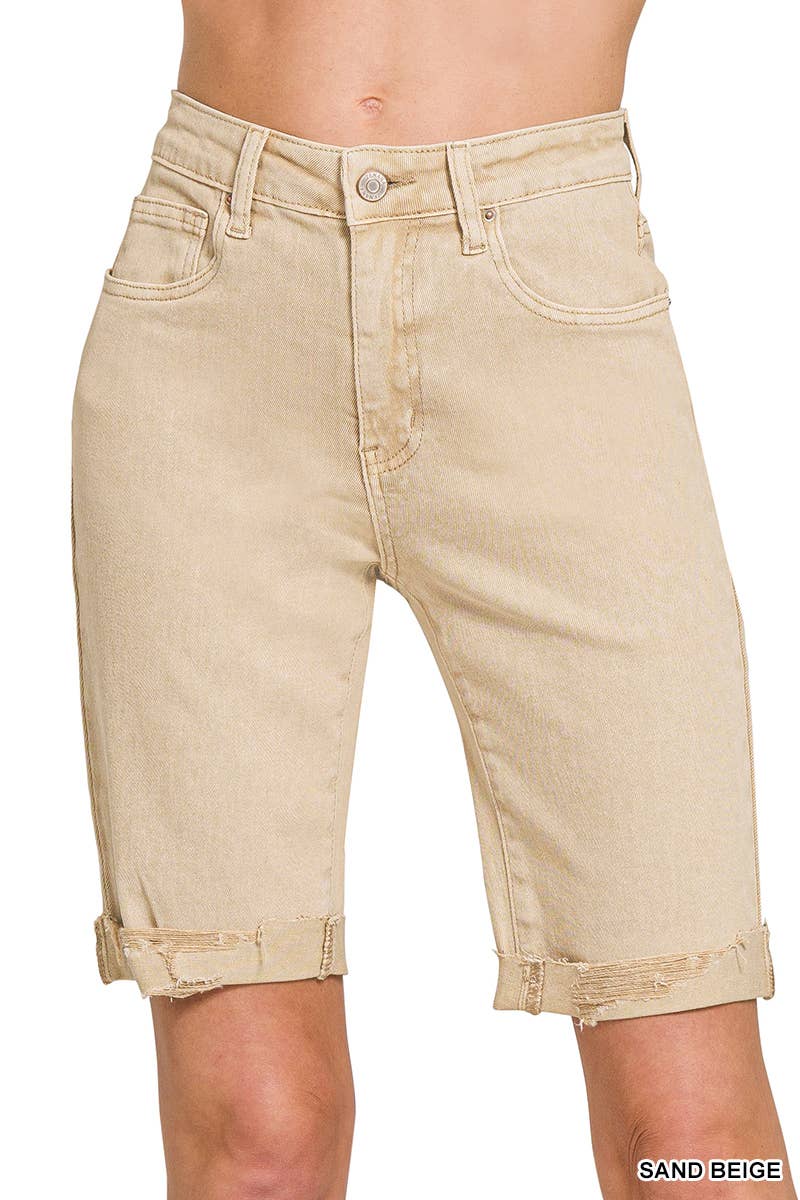 Distressed Bermuda Shorts: SAND BEIGE-175945 / S - XAYUYUE