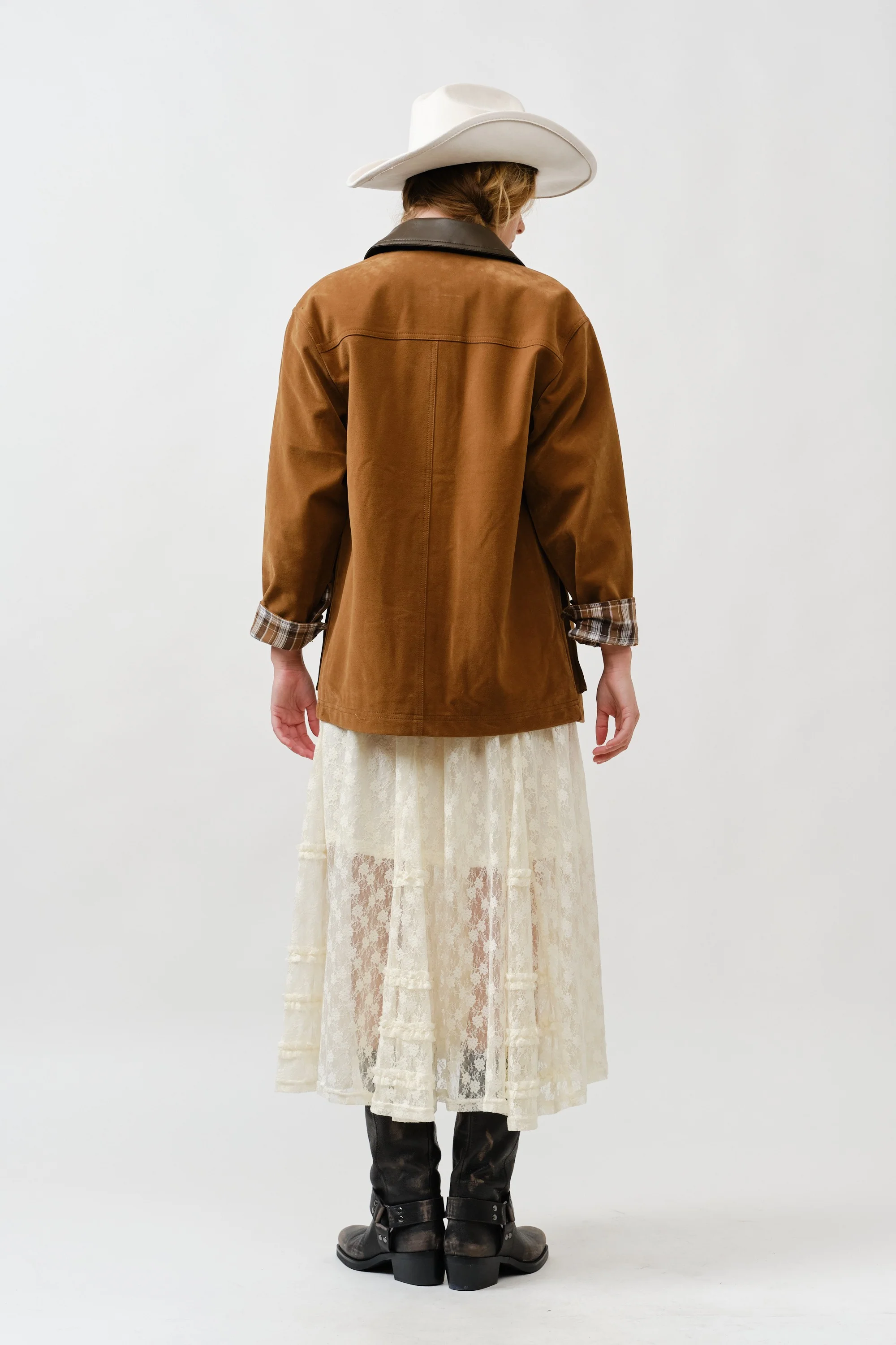 Suede Casual Jacket With Leather Collar - XAYUYUE