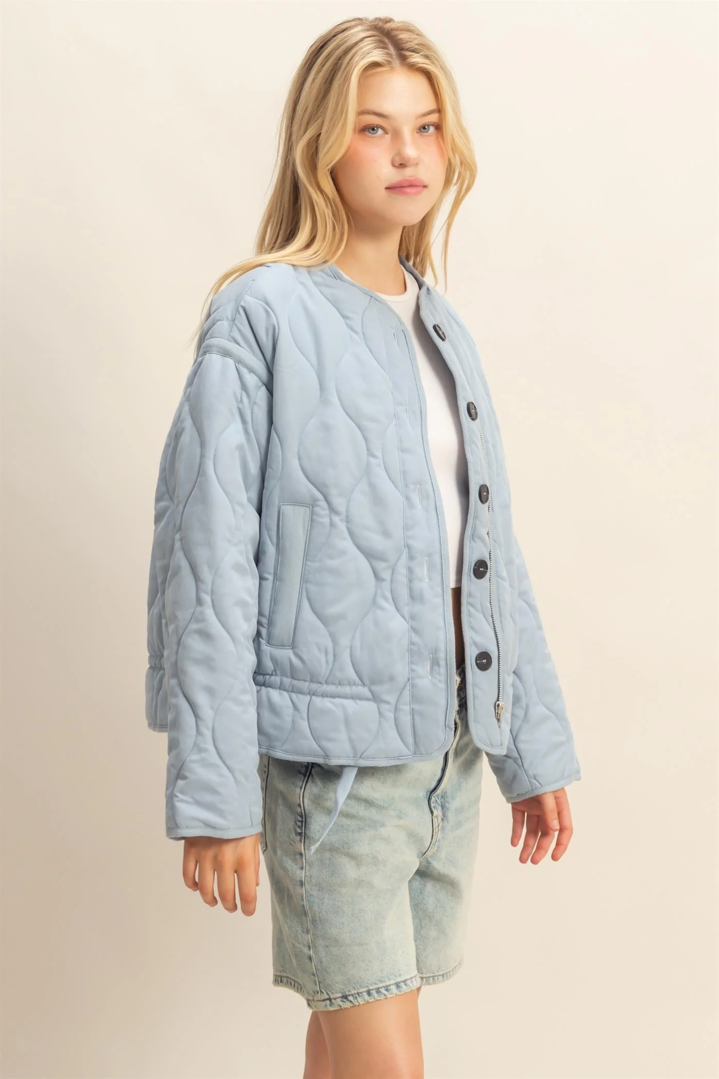 Quilted Peplum Outerwear Jacket - XAYUYUE
