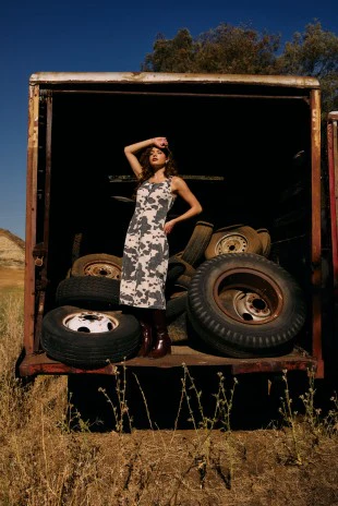 Square Neck Sleeveless Cow Print Button Down Midi Dress - XAYUYUE