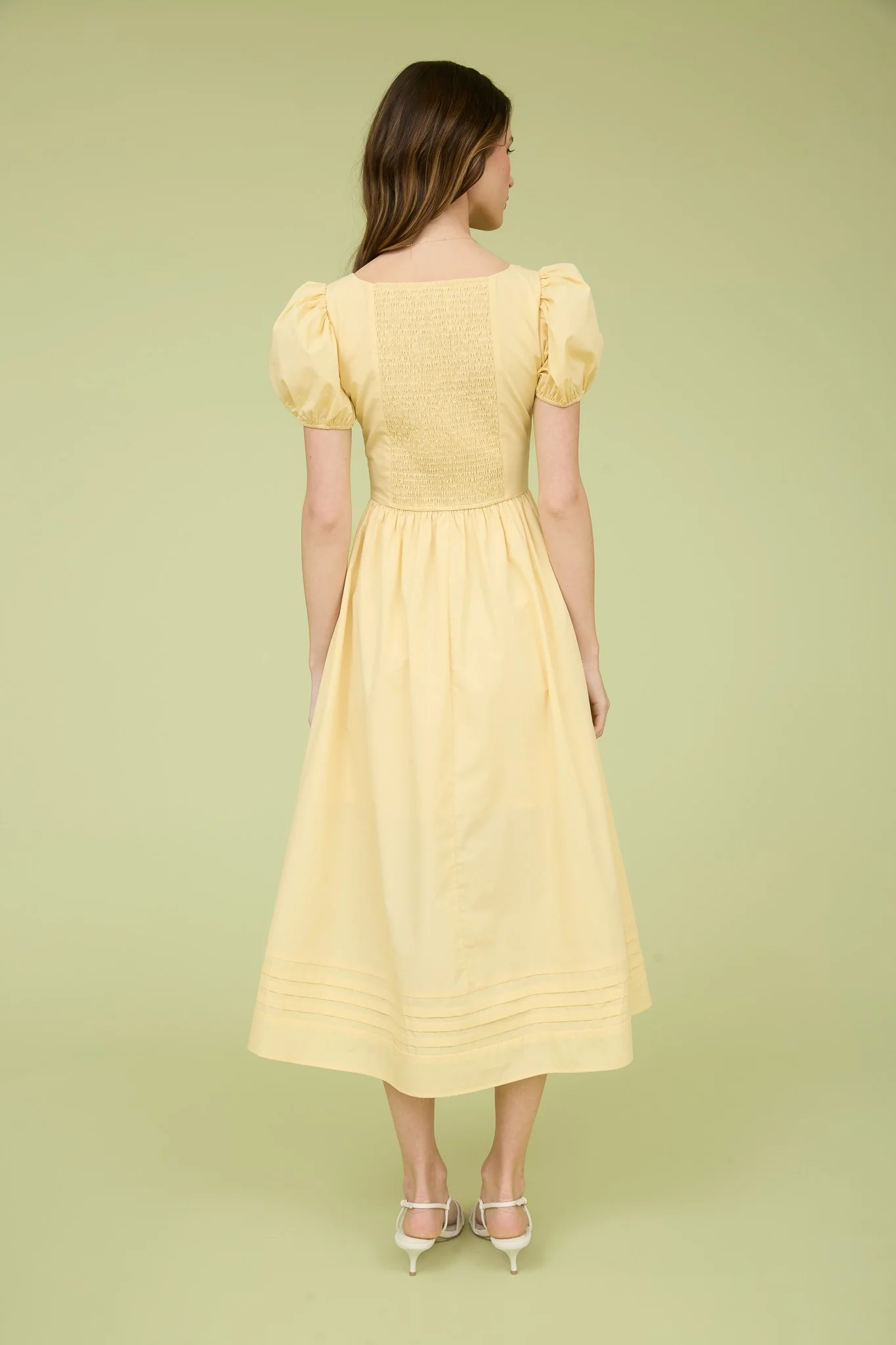 Balloon Sleeve A-line Midi Dress - XAYUYUE