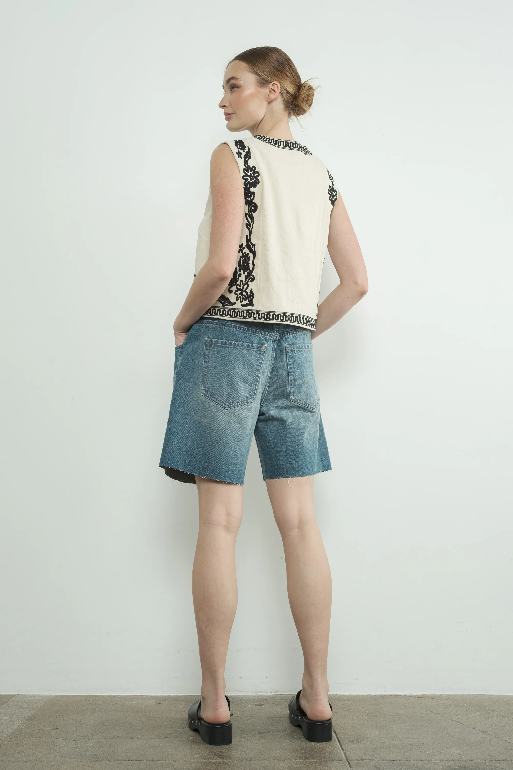 Double Waist Denim Bermuda - XAYUYUE