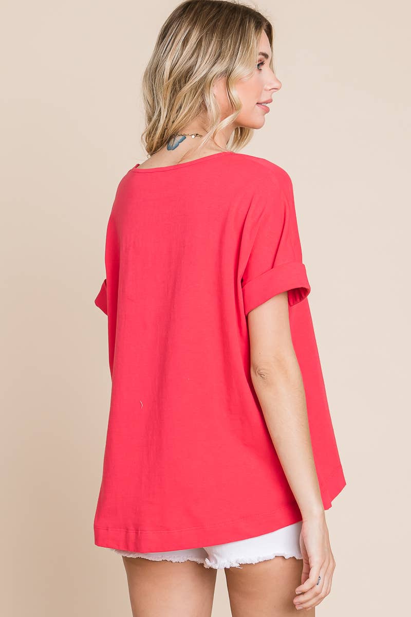 Plus Size Solid Cotton Casual Top: 2XL / Coral - XAYUYUE