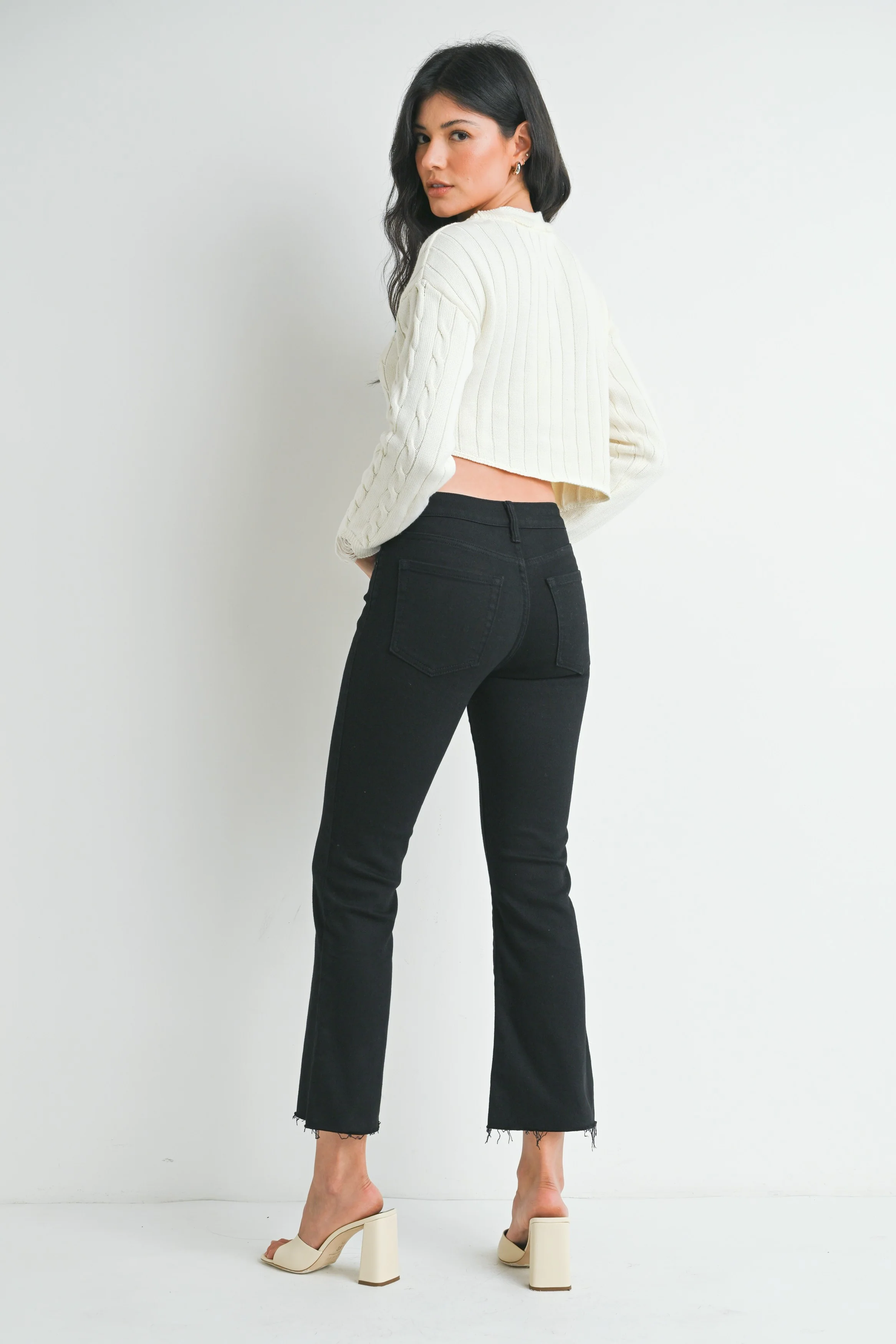 Stretch Cropped Flare Denim - XAYUYUE