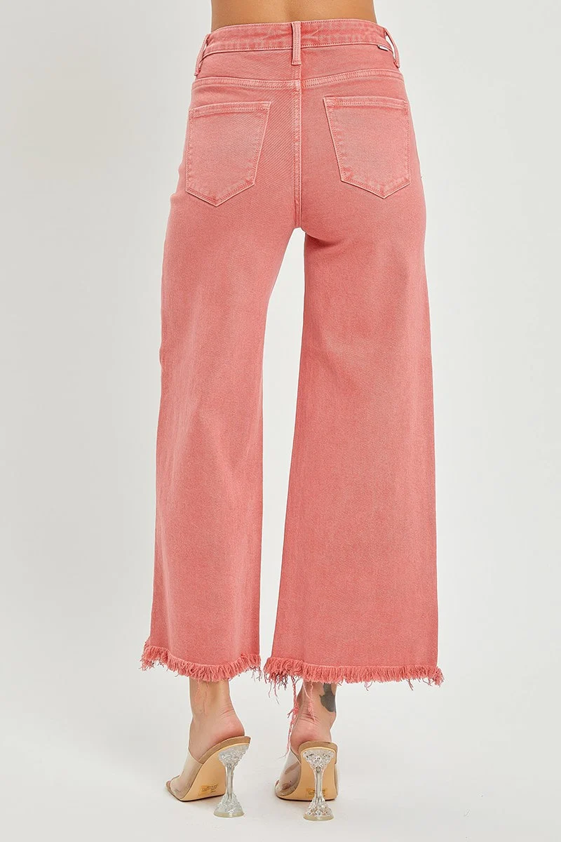 High Rise Frayed Hem Denim Pants - XAYUYUE