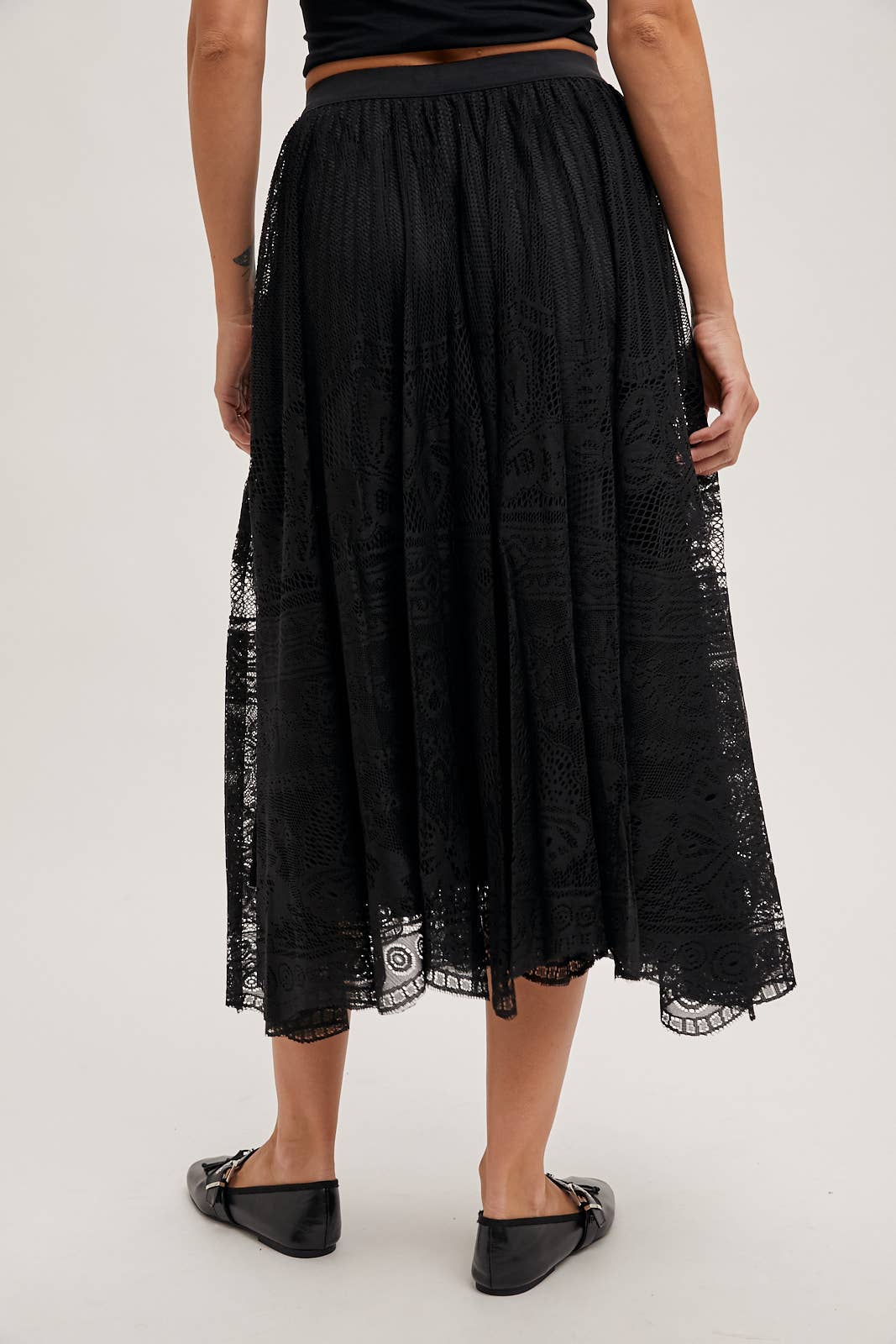 BOHO LACE MIDI SKIRT WITH LINING: Black - XAYUYUE