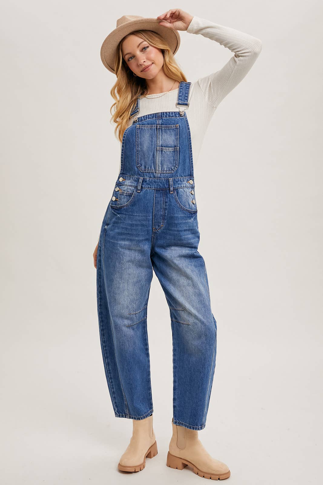 DENIM BARREL OVERALLS: MED.WASH / L - XAYUYUE