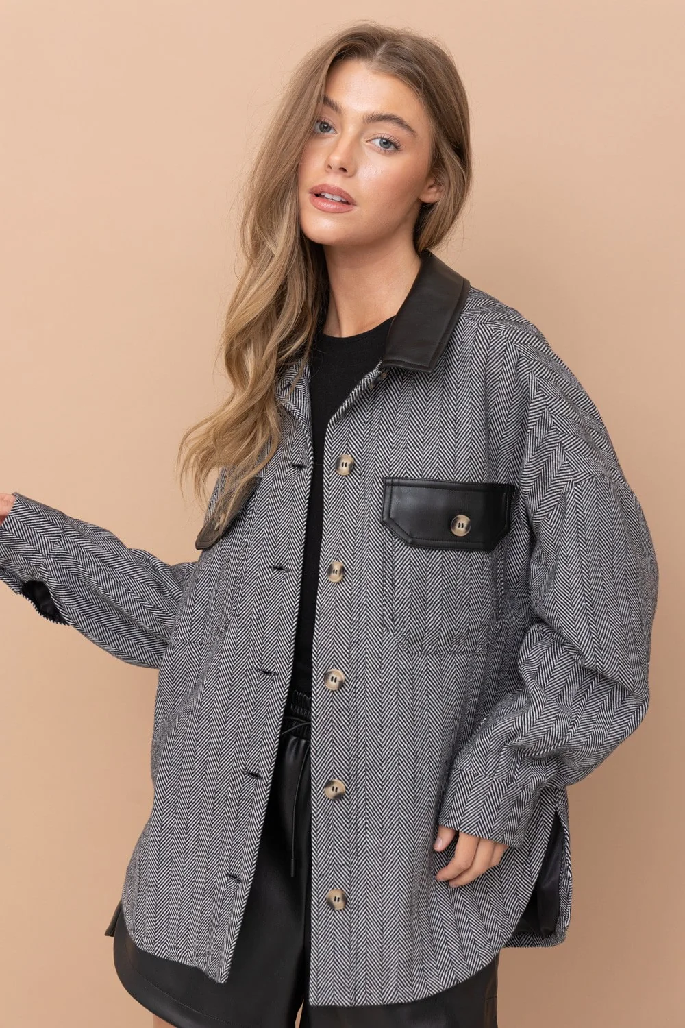 Ellie Oversized Herringbone Jacket - XAYUYUE