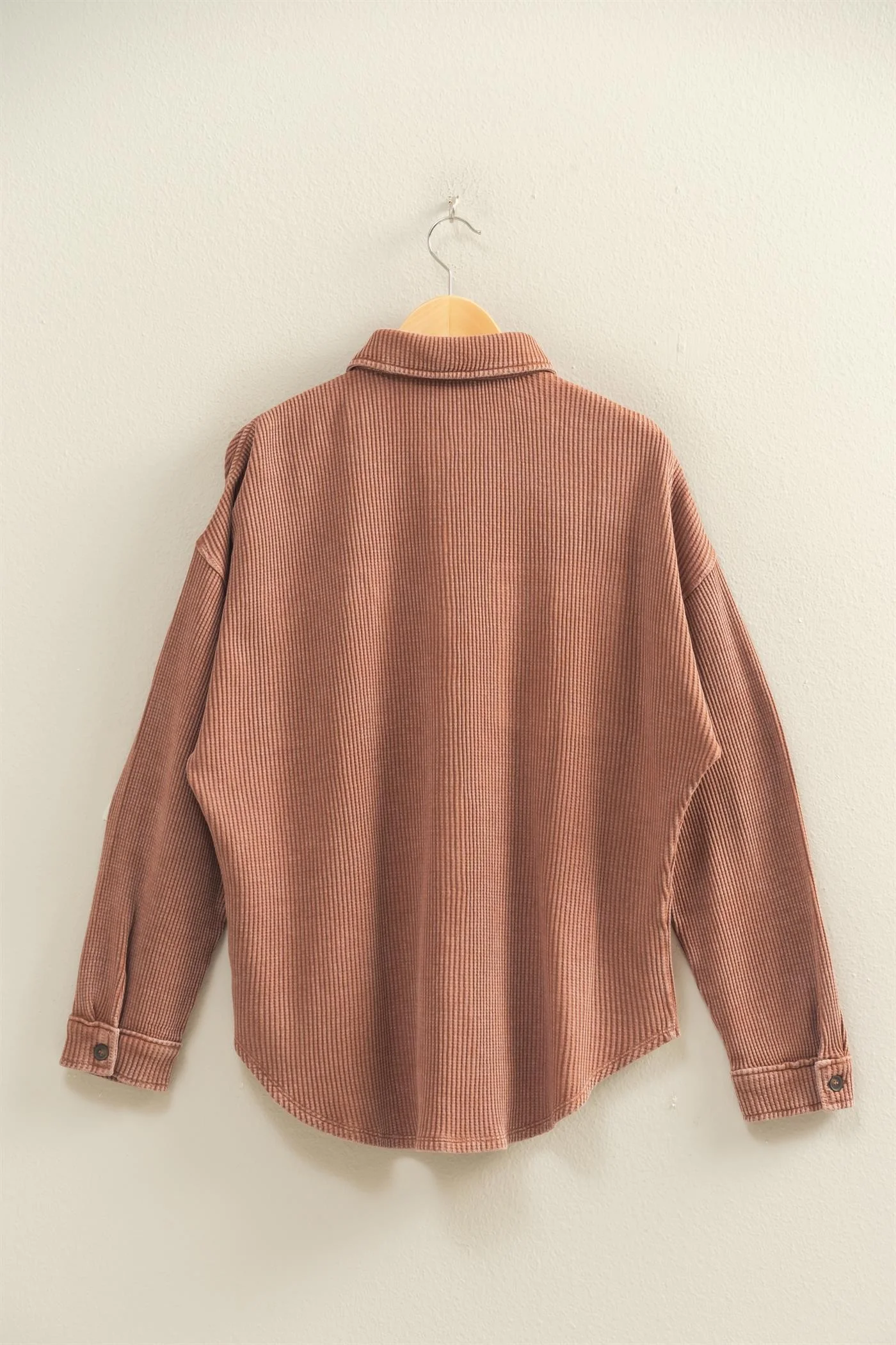 Oversized Mineral Washed Waffle Button Up Shacket - XAYUYUE