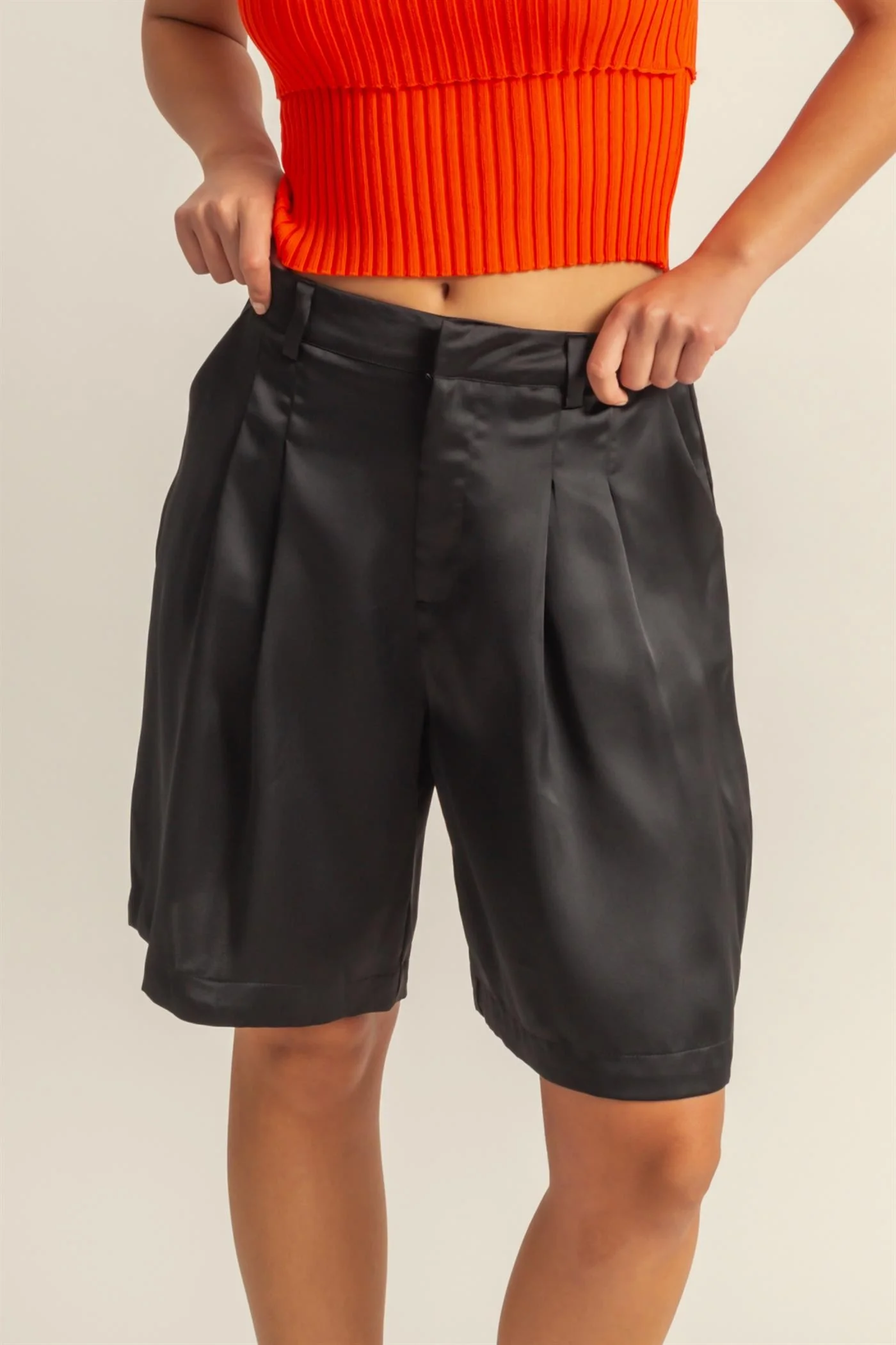 Pleated Satin Shorts - XAYUYUE
