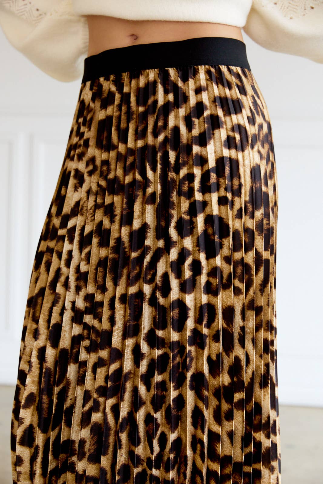 Animal Print Pleated Midi Skirt - XAYUYUE